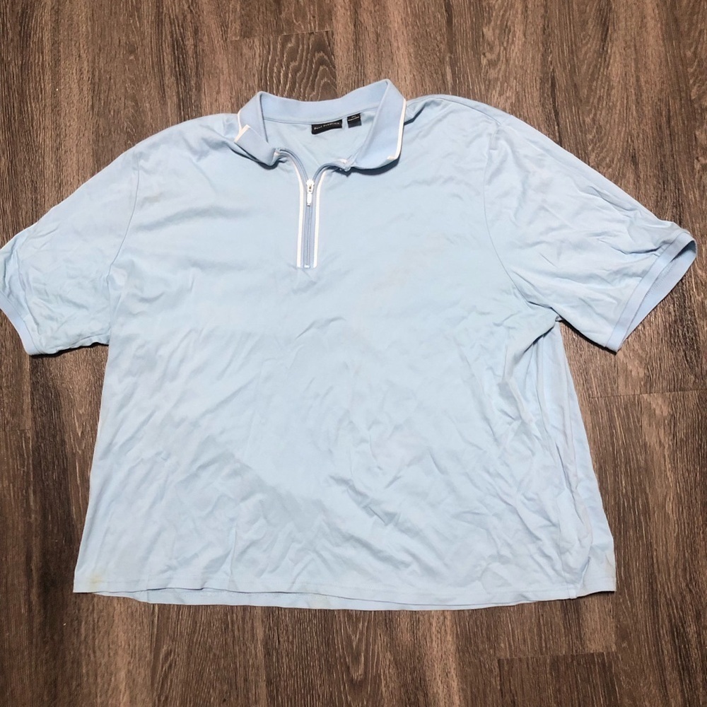Paul Fredrick Men's 3XL Light Blue Quarter-Zip Polo Shirt
